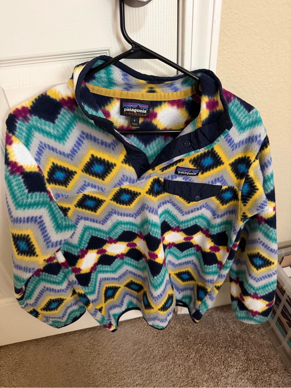 Patagonia Multicolor Women’s Fleece Pullover Hoodie - Teal, Yellow & Navy